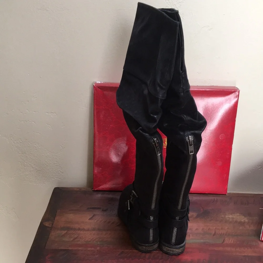 Carlos Black Over-the-Knee Buckle Boots #3026